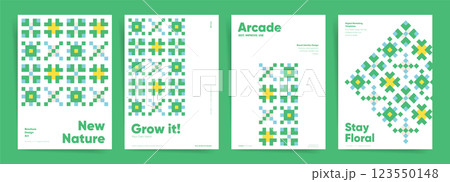 Nature Geometric Pattern Cover Design. Green Abstract Layout for Brochure, Flyer, Poster, Business Branding, Corporate Identity, Marketing, Advertising, Eco Presentation 123550148