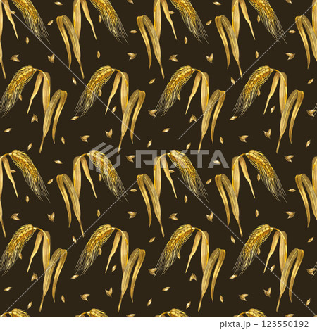 Wheat ears, seamless watercolor pattern of wheat ears, all objects are hand-drawn with watercolor and isolated on a white background. Seamless watercolor pattern. For printing on fabric, paper. Wheat ears, seamless watercolor pattern of wheat ears, all objects are hand-drawn with watercolor and isolated on a white background. Seamless watercolor pattern. For printing on fabric, paper. 123550192