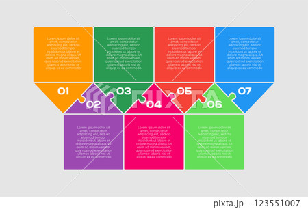 Seven steps line infographic, puzzle timeline Seven steps line infographic, puzzle timeline 123551007