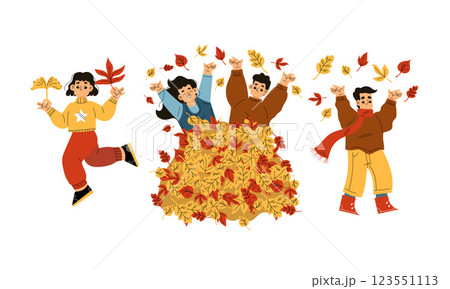 Cute Children Characters Enjoy Autumn Season Vector Set 123551113