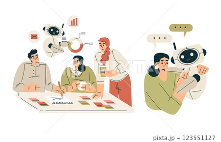 Artificial Intelligence Technology with People Character Interacting with Smart Bot Vector Set Artificial Intelligence Technology with People Character Interacting with Smart Bot Vector Set 123551127