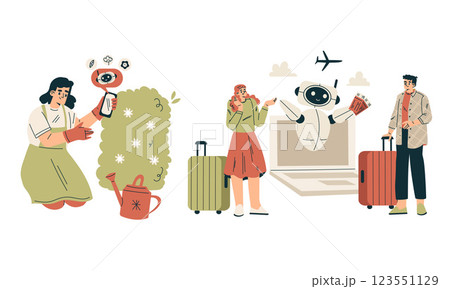 Artificial Intelligence Technology with People Character Interacting with Smart Bot Vector Set Artificial Intelligence Technology with People Character Interacting with Smart Bot Vector Set 123551129