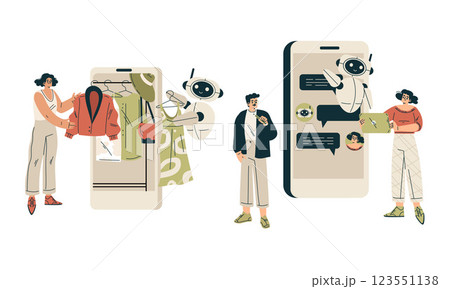Artificial Intelligence Technology with People Character Interacting with Smart Bot Vector Set Artificial Intelligence Technology with People Character Interacting with Smart Bot Vector Set 123551138