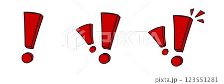 Red exclamation marks in comic style for emphasis and attention 123551281