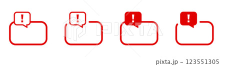 Red alert icons with exclamation marks in speech bubbles 123551305
