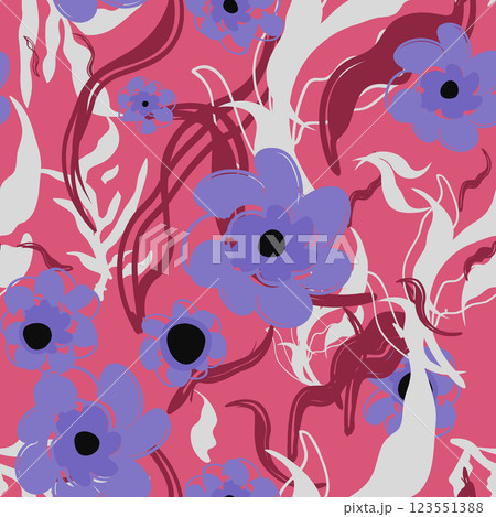 Exotic hand drawn flowers, seamless patterns with floral for fabric, textiles, clothing, wrapping paper, cover, home decor, abstract backgrounds. 123551388