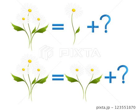 Educational games for children, on the composition of the three, example with daisies. Educational games for children, on the composition of the three, example with daisies. 123551870