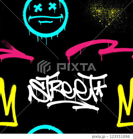 Graffiti spray paint seamless pattern. Vector illustration. 123551898