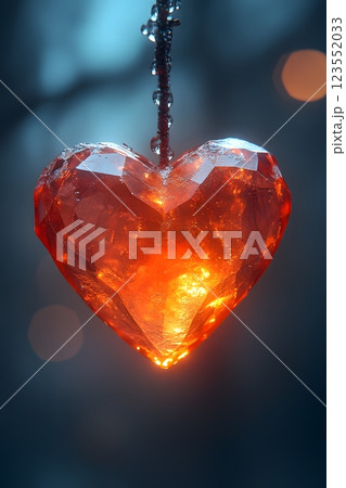 dimensional heart made of crystal grows on a tree in the forest, gemstone, valentine's day, february 14 123552033