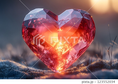 precious heart floating in the sky above the sea, sunset, sunrise, Valentine's Day, February 14 123552034