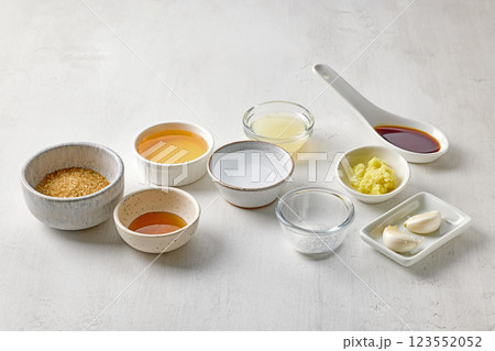 various salad dressing ingredients 123552052