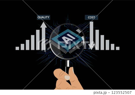 AI powered business optimization concept, Cost reduction and Quality control, Artificial Intelligence driven automation optimizes workflows, Improves quality, Reduces expenses in business operations. 123552507