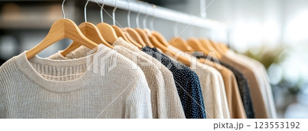 Colorful summer dresses and blouses displayed attractively inside a bustling shopping center during the spring fashion season 123553192