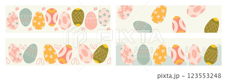 Pastel seamless borders with Easter eggs. 123553248