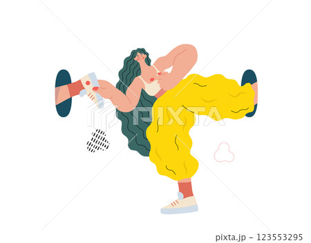 Life Unframed: Self-support -modern flat vector concept illustration of a girl in infinite loop. Metaphor of unpredictability, imagination, whimsy, cycle of existence, play, growth and discovery 123553295