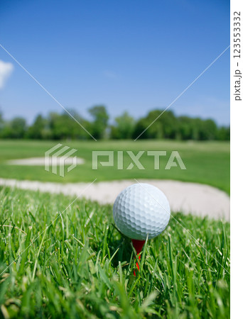 Golf ball on tee Golf ball on tee 123553332