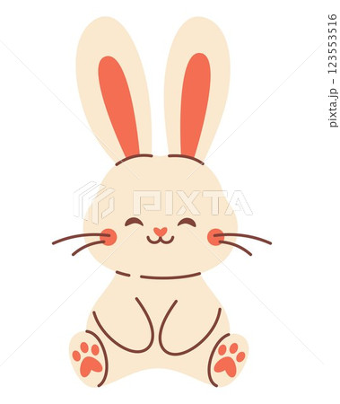 Cute Easter Bunny Illustration. Adorable Kawaii Rabbit Clipart for Kids, Spring Holiday Design, Digital Sticker, Greeting Card, and Nursery Decoration 123553516