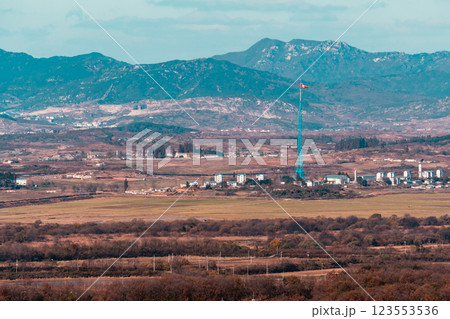 North Korea flag at the DMZ North Korea flag at the DMZ 123553536