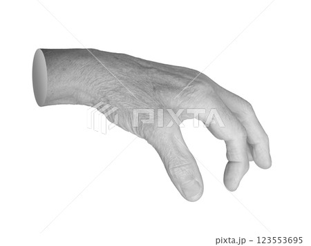 Elderly hand gripping an unseen object, fingers slightly curled with visible tension. Wrinkled, aged 123553695