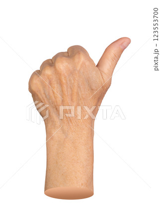 Elderly hand making a thumbs up gesture, symbolizing approval, success, and encouragement. Wrinkled Elderly hand making a thumbs up gesture, symbolizing approval, success, and encouragement. Wrinkled 123553700