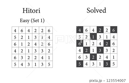Hitori Puzzle Set 1 Easy, Japanese Number Logic Game for Kids, Teens and Adults 123554007