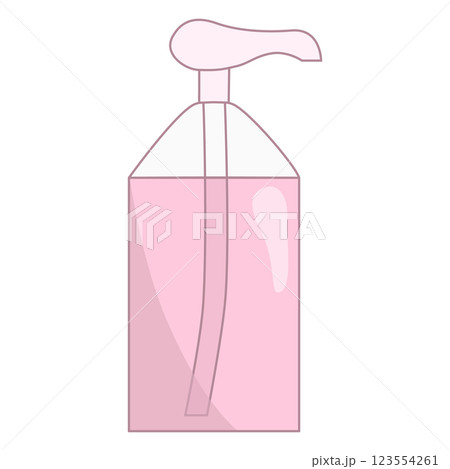 Dispenser bottle filled with pink cleaning product, doodle style vector illustration Dispenser bottle filled with pink cleaning product, doodle style vector illustration 123554261