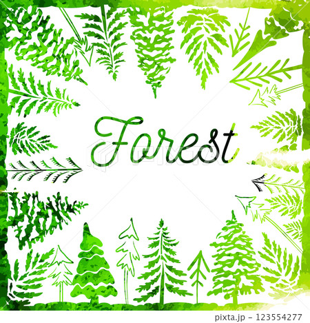 Forest in watercolor green. hand drawing. Not AI Vector illustration 123554277