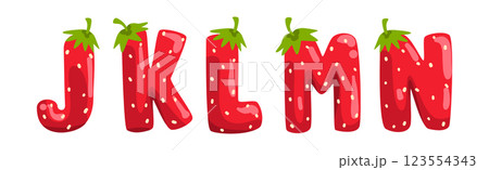 Red Strawberry English Alphabet with Bright Letter Vector Set 123554343