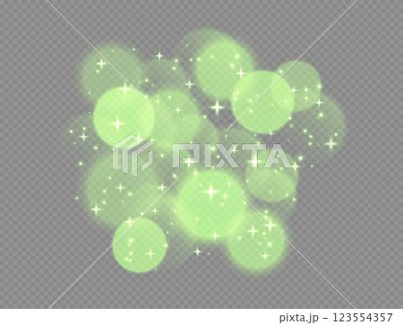 Green bokeh with stars and sparkles, shiny overlay decoration isolated on grey background. Green bokeh with stars and sparkles, shiny overlay decoration isolated on grey background. 123554357
