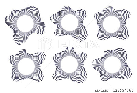 Sound wave, circular equalizer icons, round music soundwave shape, concentric energy burst. 123554360