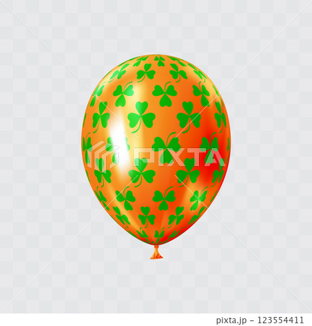 Orange green 3D realistic balloon with clover leaf pattern. 123554411