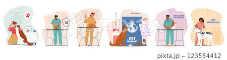 Pet vaccination at veterinary clinic, domestic animals health care and support vector illustration 123554412