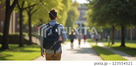 New young student on his or her way to university at the beginning of the semester, new stage of life at university 123554521