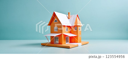 Illustrative representation of a house or building made of paper - ai generated 123554956