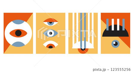 Minimal geometric design of the 20s with eyes. Bauhaus eye. Abstract vector template with elements of primitive forms, modern hipster style.  123555256