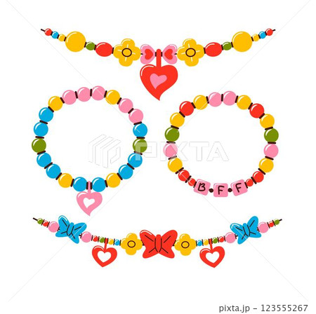 Friendship bracelet vector set. Handmade jewelry. Doodle illustration. Friendship bracelet vector set. Handmade jewelry. Doodle illustration. 123555267
