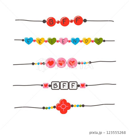 Friendship bracelet vector set. Handmade jewelry. Doodle illustration. Friendship bracelet vector set. Handmade jewelry. Doodle illustration. 123555268