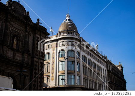Beautiful architecture of the historical buildings at Mexico City downtown. November twentieth street. Beautiful architecture of the historical buildings at Mexico City downtown. November twentieth street. 123555282