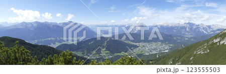 Panoramic view Hohe Munde  from Nordlinger hut on Karwendel Hohenweg, Austria 123555503