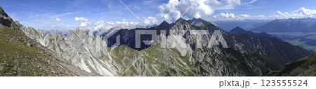 Panoramic view Freyungen mountains  from Nordlinger hut on Karwendel Hohenweg, Austria 123555524