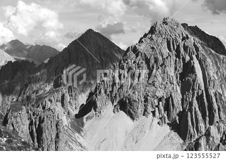 Panoramic view Freyungen mountains  from Nordlinger hut on Karwendel Hohenweg, Austria 123555527