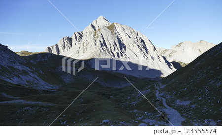Stempeljoch at Karwendel mountains on Karwendel Hohenweg in Austria 123555574