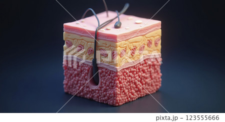 Skin part with a cross section of the human skin with hair follicle and different skin layers Skin part with a cross section of the human skin with hair follicle and different skin layers 123555666