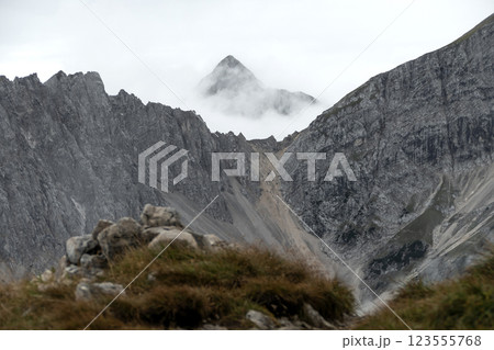 Stempeljoch at Karwendel mountains on Karwendel Hohenweg in Austria 123555768