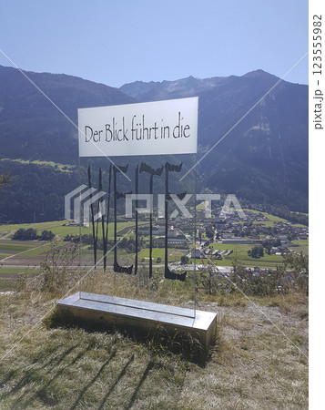 Hiking trail Telfs to Motz in Tyrol, Austria, at Way of St. James Isar Loisach Tiroler Ache Inn Hiking trail Telfs to Motz in Tyrol, Austria, at Way of St. James Isar Loisach Tiroler Ache Inn 123555982
