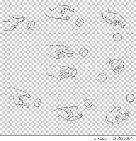 Set of hands turning dials. Black and white vector illustration. Set of hands turning dials. Black and white vector illustration. 123556364