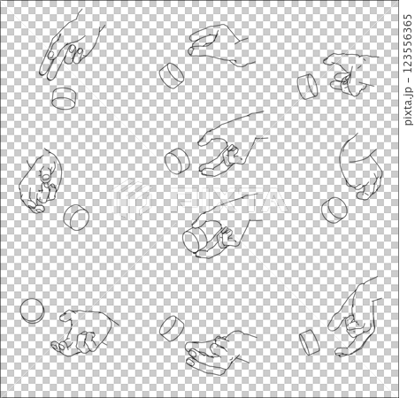 Set of hands turning dials. Black and white vector illustration. Set of hands turning dials. Black and white vector illustration. 123556365