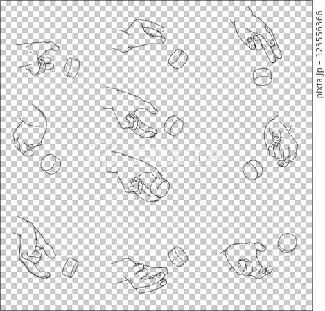 Set of hands turning dials. Black and white vector illustration. Set of hands turning dials. Black and white vector illustration. 123556366