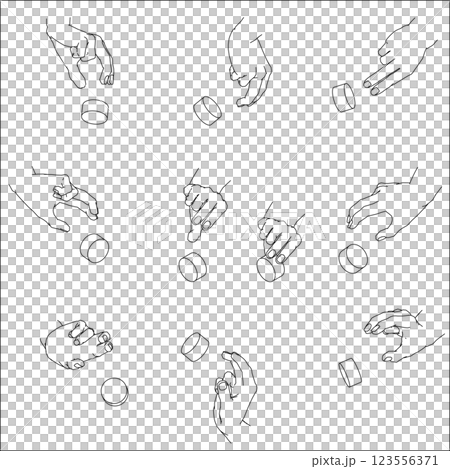 Set of hands turning dials. Black and white vector illustration. Set of hands turning dials. Black and white vector illustration. 123556371