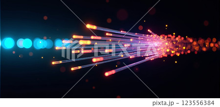 Luminous optical fiber cable for connection and data transmission at the speed of light, increasing data rates and data throughput Luminous optical fiber cable for connection and data transmission at the speed of light, increasing data rates and data throughput 123556384